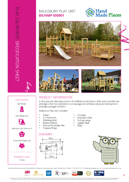 Balksbury Play Unit Specification Sheet