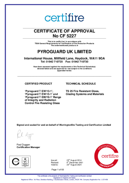 Certifire Certificate of Approval CF 5227 - Pyroguard T EW