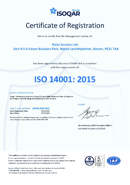 Unit 4-5-6 Haven Business Park - ISO 14001: 2015 Certificate of Registration