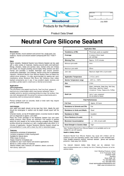 Nicobond Neutral Cure Silicone Sealant