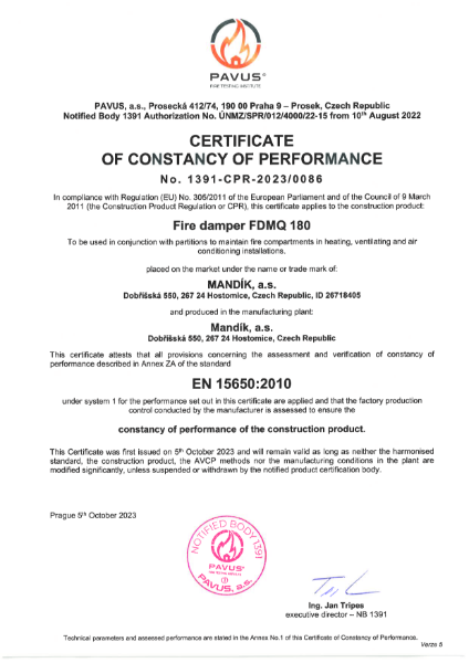 Certificate of constancy of performance