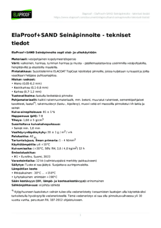 ElaProof SAND Seinapinnoite - Tekniset Tiedot
