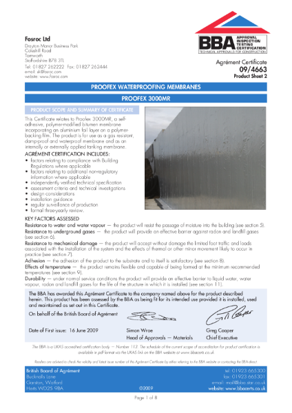 09/4663 Proofex waterproofing membranes - Proofex 3000MR - Product Sheet 2