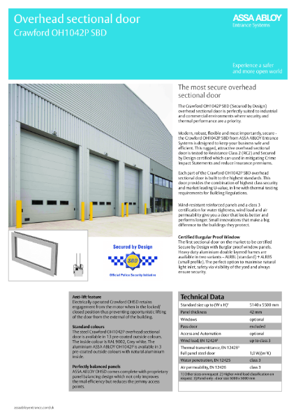 Crawford OH1042 Secure By Design Product Leaflet