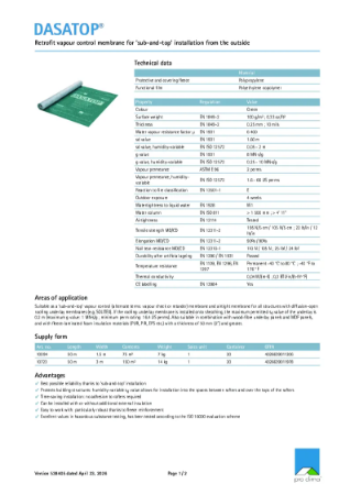 Pro Clima Dasatop Technical Datasheet