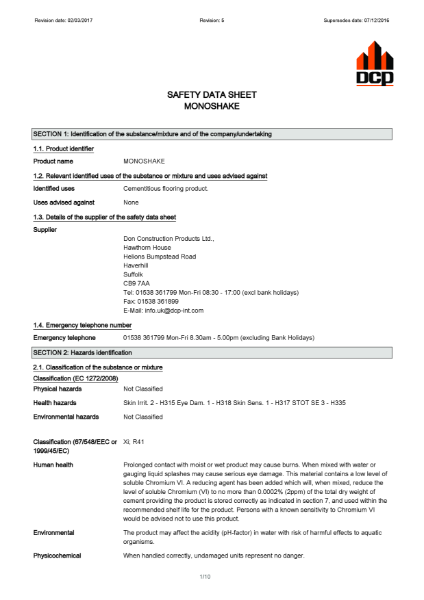 Monoshake MSDS