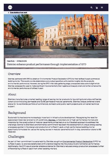 BRE Case Study. Steintec uses EPD process to further reduce carbon content of tuffbed 2-pack