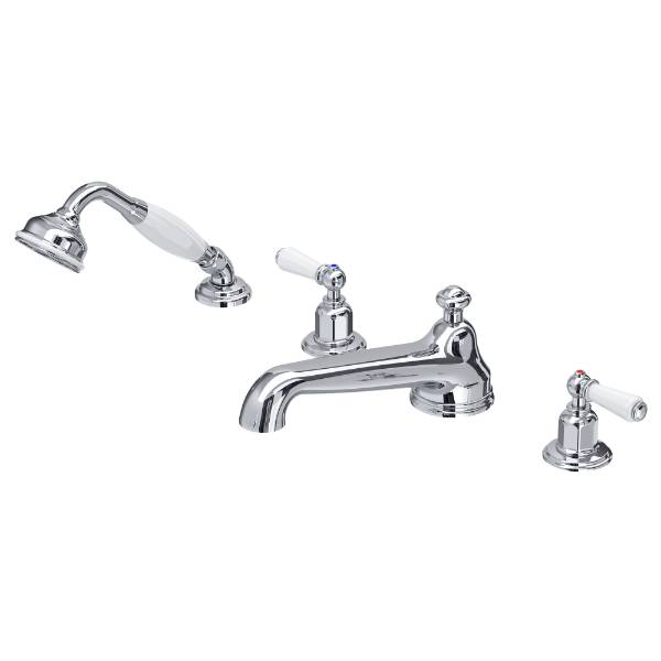 Traditional Four-Hole Bath Set With Low Profile Spout, Lever Or Crosstop Handles And Handshower - Bath Tap Set