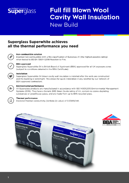 Superglass Superwhite Blown Wool Insulation U-value Guide