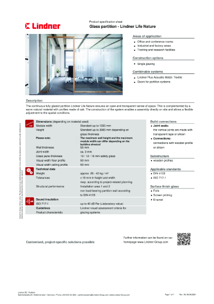 Lindner Life Nature - Data sheet