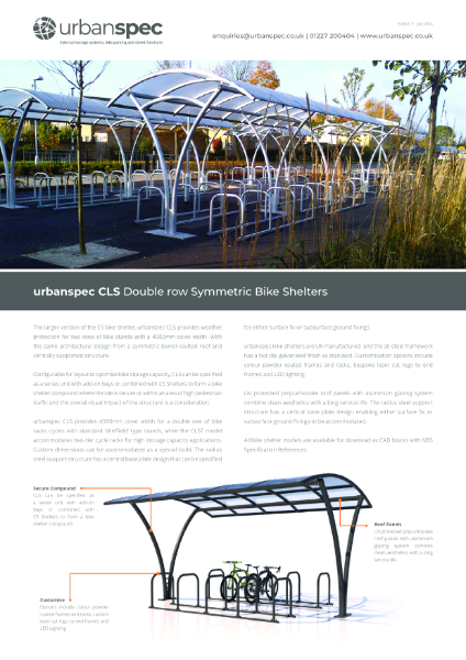 CLS Double Row Symmetric Bike Shelters Data Sheet