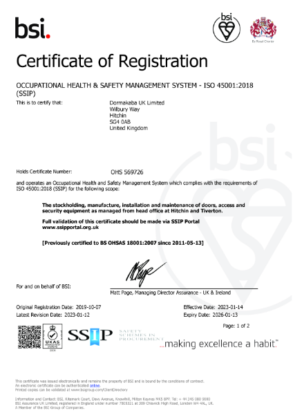 ISO 45001 Certificate of Registration