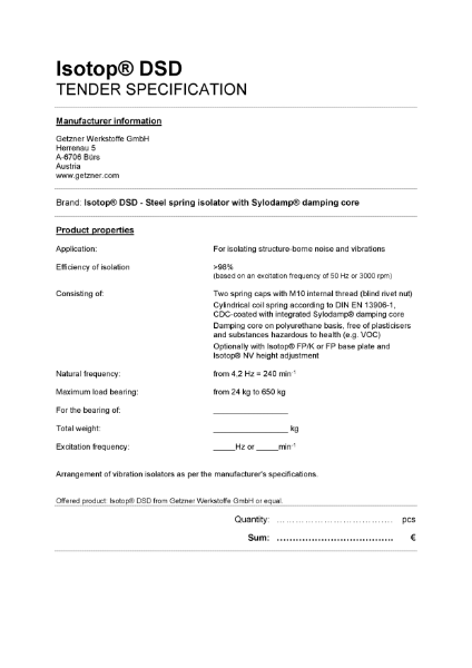 Tender specification Isotop® DSD