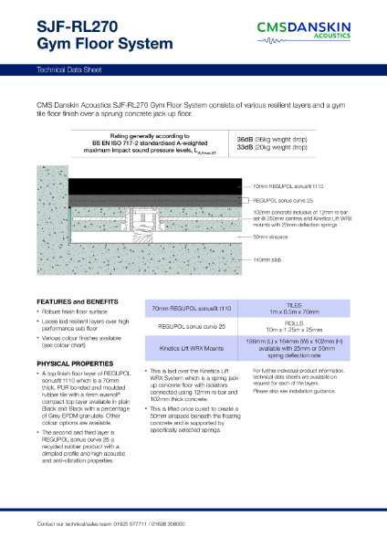 CMS Danskin Acoustics Gym Floor System SJF-RL270 – Product Data Sheet