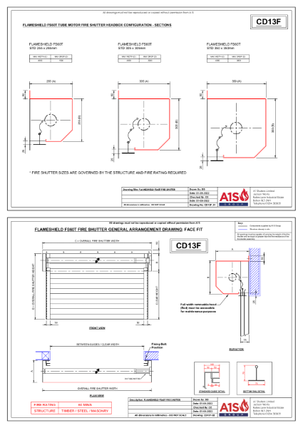 Flameshield Fire Shutter 60 T Face Fix Drawing