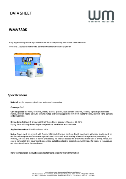 WM | Wetroom Materials Waterproofing LIPVS30K Kit