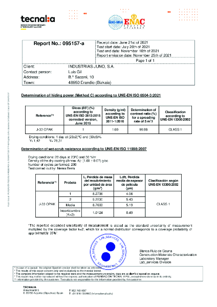 Class 1 Scrub Resistance Report Juno J33
