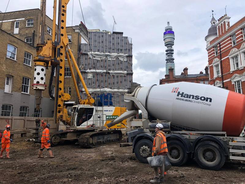 Use of Cemfree concrete for temporary slab piles at Newman St, Westminster