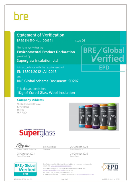 Environmental Product Declaration (EPD) – Cured Glass Wool Insulation