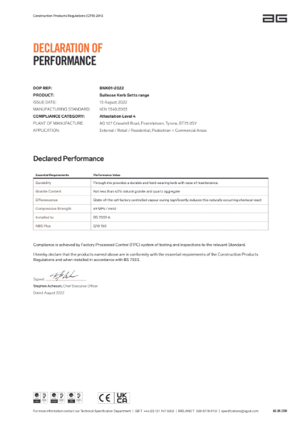 Bullnose Kerbs - Declaration of Performance