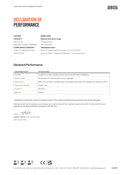 Declaration of Performance - Bullnose Kerbs 