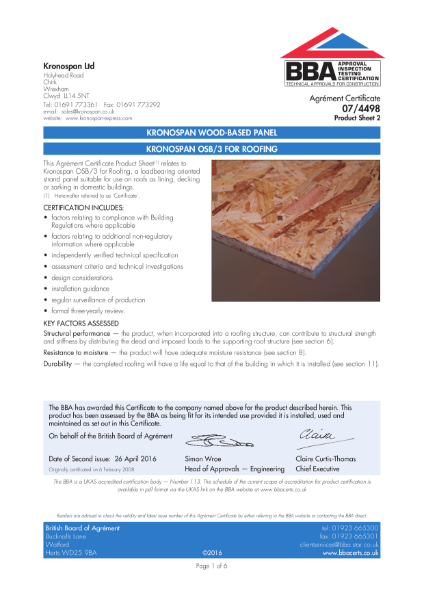 BBA Certification - OSB3 for Roofing