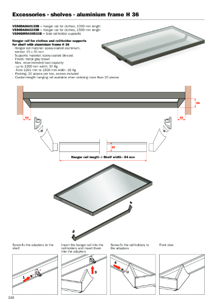 Hanger rail for clothes and rail-holder supports  for shelf with aluminium frame H 36