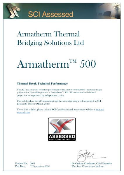 SCI Assessed Certificate - Armatherm 500 Thermal Break Technical Performance