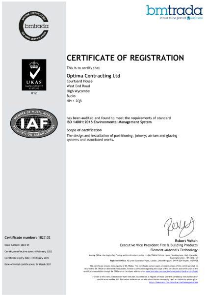 009123 (3) - ISO 14001 - Optima Contracting Limited