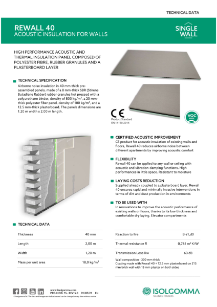 Isolgomma Rewall 40 Data Sheet