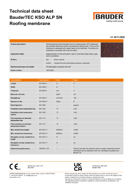 BauderTEC KSO ALP SN Roofing membrane - brown - Technical Data Sheet