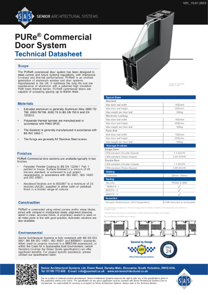 SAS PURe® Commercial Door Technical Datasheet