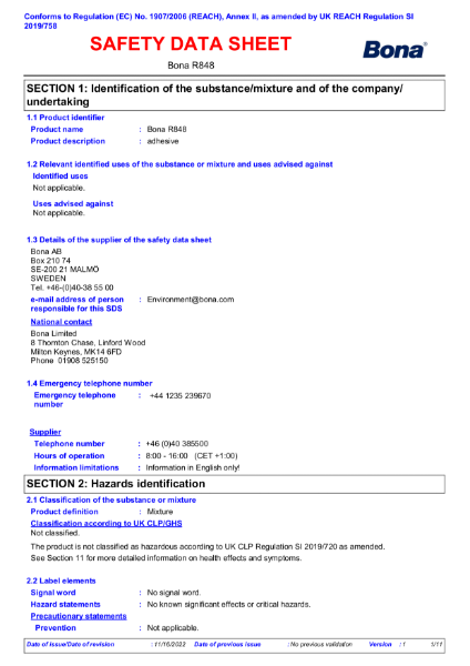 Bona R848 - Safety Data Sheet