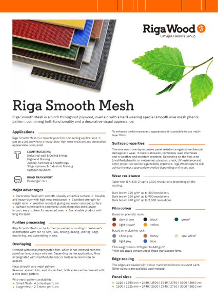 Riga Smooth Mesh - Datasheet - Riga Wood
