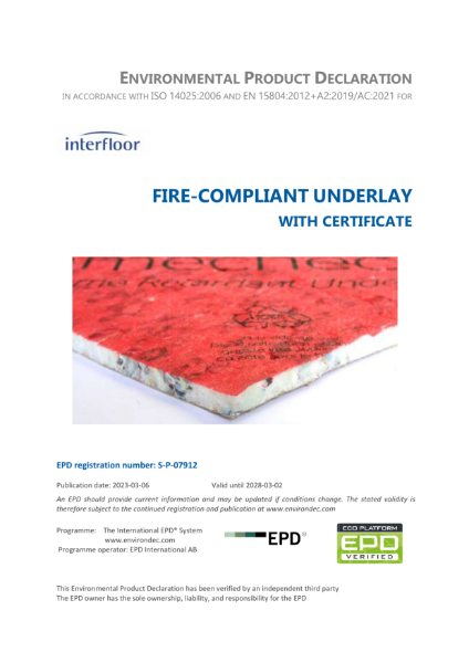 Fire-compliant underlay with certificate