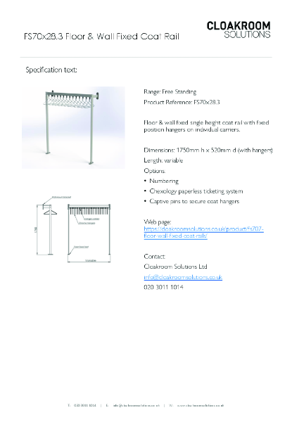 FS70x28-3 Floor Fixed Coat Rail Specification Text