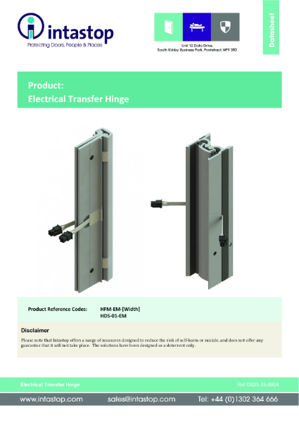 Data Sheet - Electrical Transfer Hinge