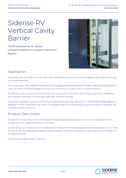 Siderise RV | Cavity Barriers for Cladding / Rainscreen – Vertical v3.01 – Technical Data