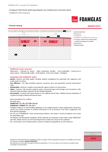 4.3.3 Roof - Flat or Tapered Foamglas Insulation (Hot Adhesive) with Timber Decking