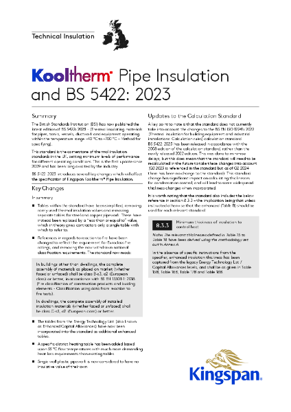 Kooltherm Pipe Insulation and BS5422 2024 Technical Bulletin