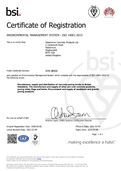 Tobermore Environmental Management System ISO 14001
