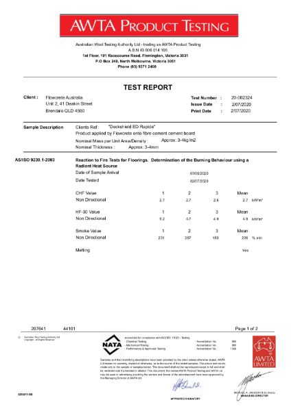 Deckshield ED Rapide AWTA Fire Test