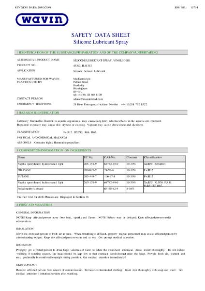 MSDS - OSMA Silicone lubricant spray