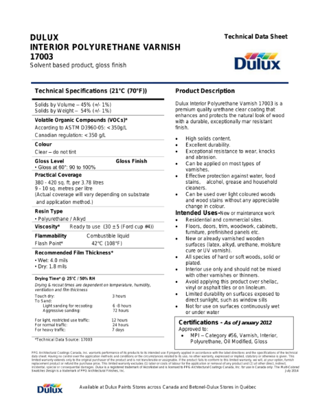 Dulux Interior Polyurethane Varnish 17003