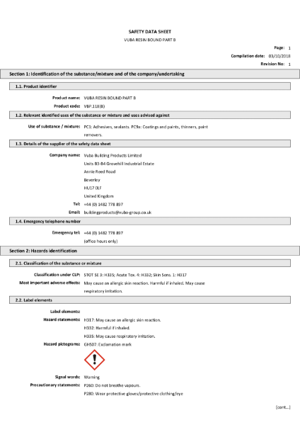 MSDS Sheet Resin Part B