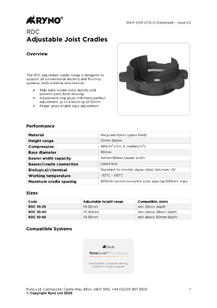 RDC Joist Cradle - Datasheet