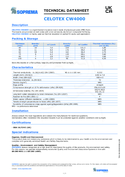 Celotex CW4000 TDS