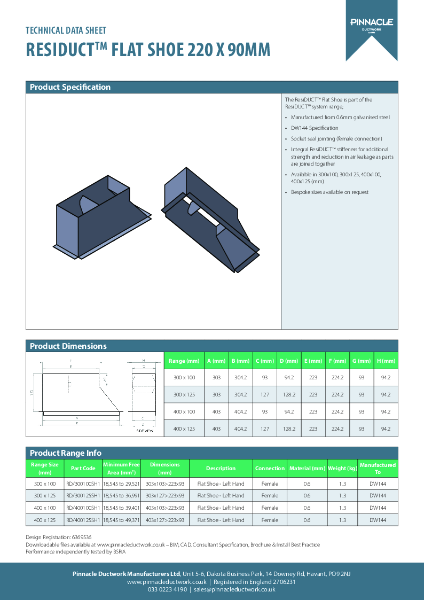 ResiDUCT Datasheet - Flat Shoe 220x90mm