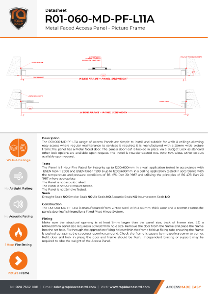 Datasheet - Slim Fit Access Panel One Hour Fire Rated
