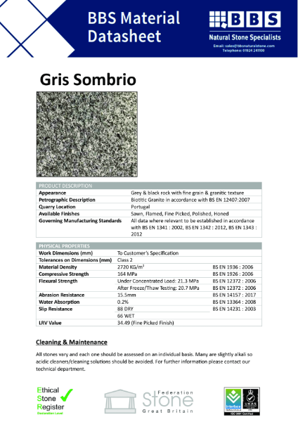 Gris Sombrio - Technical Data